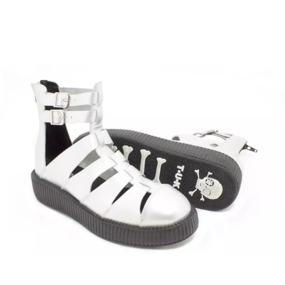 T.U.K. Creeper V8868 Silver Leather Gladiator Sandal Shoes Sz Women's 6.0